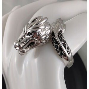 DRAGON 925 Silver / Black CZ Statement Ring GOT Fantasy Sz 8